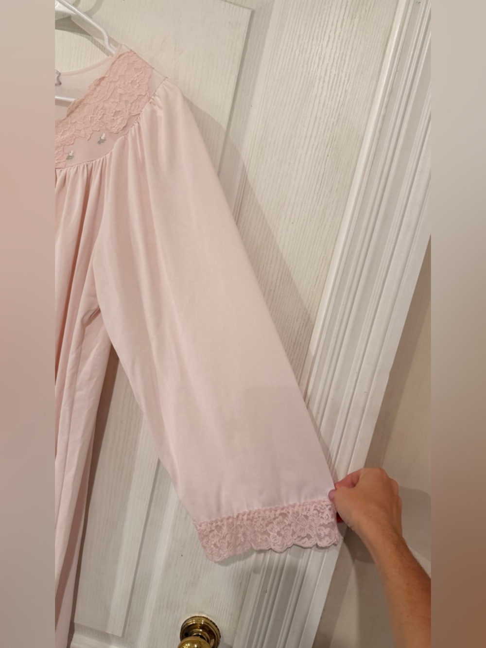 Shadowline Soft Pink Long Lace-Trim Nightgown - Picture 5 of 6